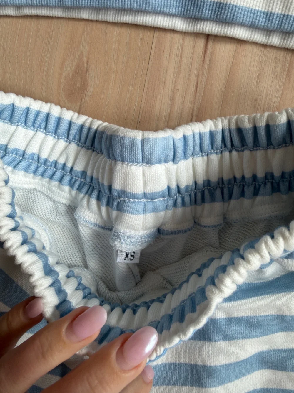 Blue & White Striped Two-Piece Loungewear KKG Sweatshirt (S) and Short (XS) Set